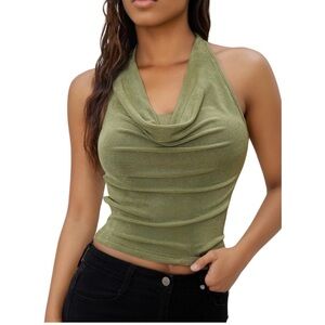 Olive Green Halter Cowl Neck Tank Top